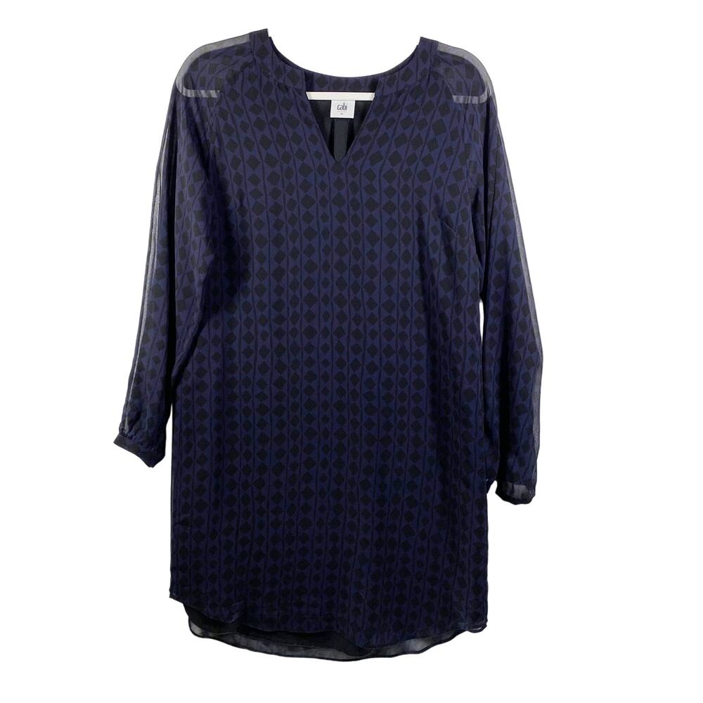 Cabi Harlequin Dress Diamond Print Long Sleeve Midi shift Navy Size XS 3102